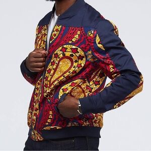 DiYanu Men's Bold Patterned African Print reversible Bomber Zip Jacket . XL EUC